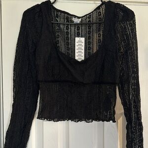 Urban Outfitters Black Lace Long-Sleeve Crop Top